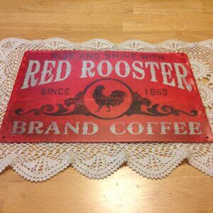 Wall Art Metal Sign, New, Red Rooster Coffee